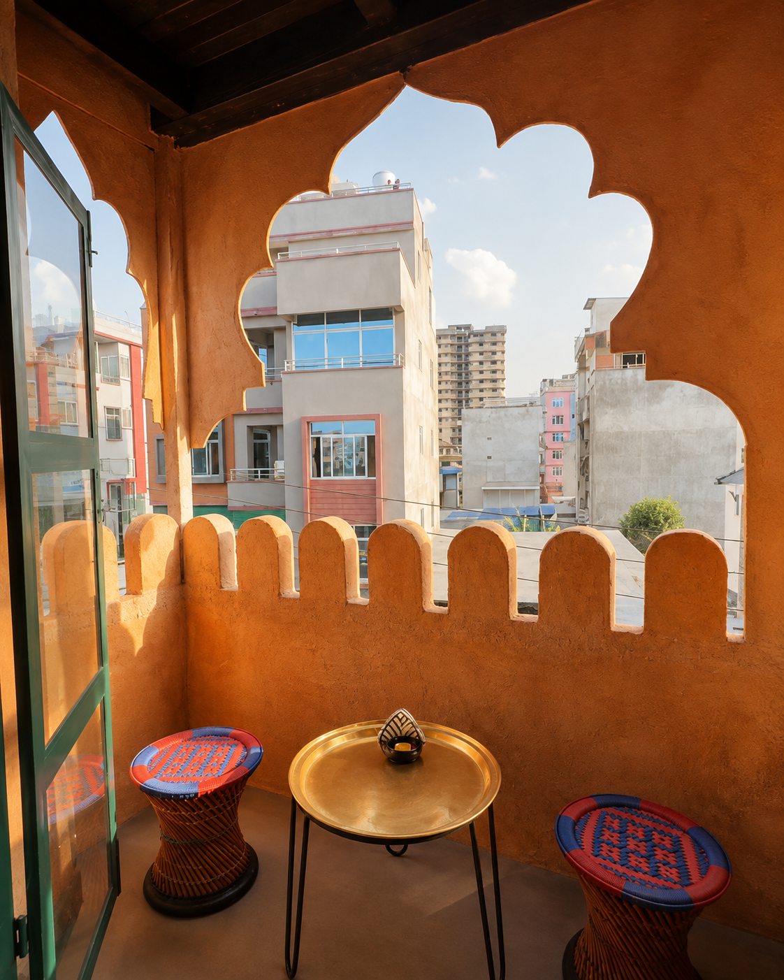 An intimate balcony table framed by a decorative arch at The Chiya Spot